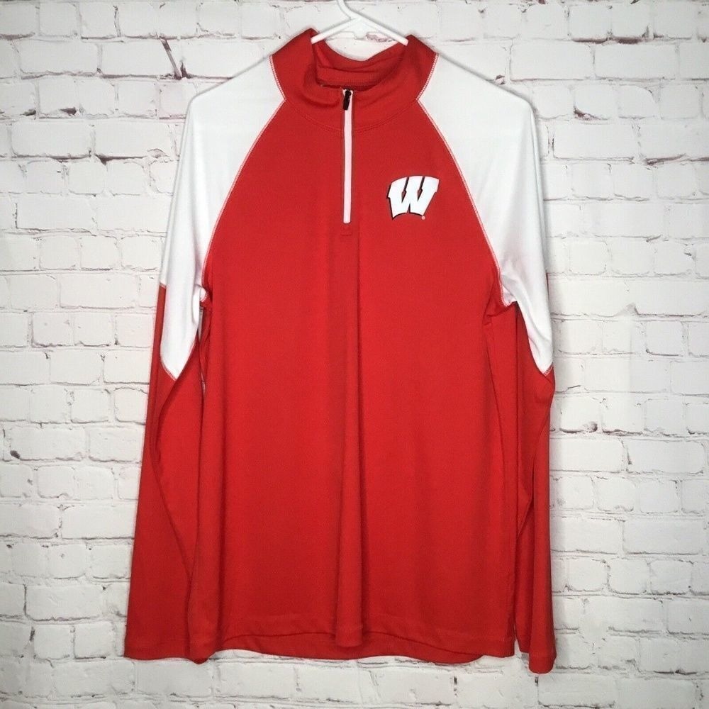 Box Seat Clothing University of Wisconsin Logo Zip Jersey T-Shirt Men M Vietnam